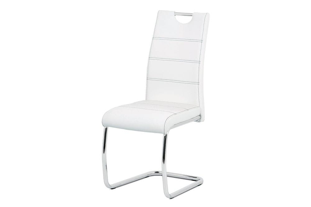 Autronic jedálenská stoličky ekokoža biela, biele prešitie/nohy kov, chróm HC-481 WT